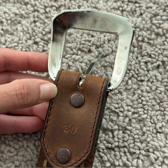 Justin Top Grain Cowhide Brown Leather Belt Womens Size 30 Woven Western Rodeo - Picture 7 of 14